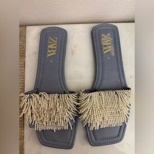 Zara Light Blue Slides Sandals EU Sz 39 / US Sz 8 Pearl Details